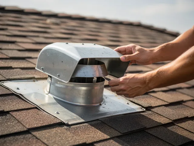East Hartford Dryer Vent Cleaning certified technician safely cleaning a roof-mounted dryer vent in East Hartford