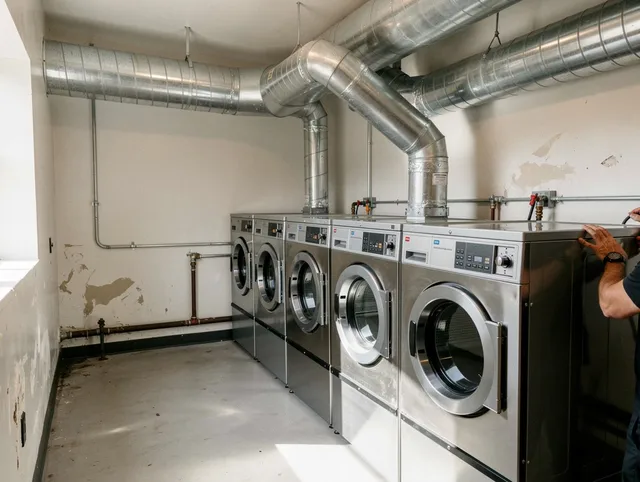East Hartford Dryer Vent Cleaning team performing large-scale commercial dryer vent cleaning in East Hartford