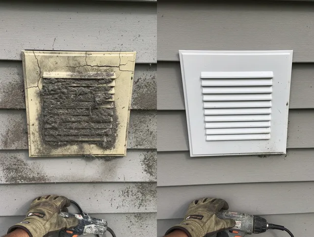 East Hartford Dryer Vent Cleaning technician installing high-quality dryer vent cover at a residential property in East Hartford